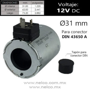 SOLENOIDE 12V DC PARA VALVULA HIDRAULICA BOBINA COIL HYDRAULIC VALVE MEXICO