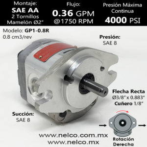 Bomba de engranes hidraulica 0.36 GPM SAE AA 4000 PSI en SALTILLO, MONCLOVA, TORREON, ACUÑA, RAMOS ARIZPE