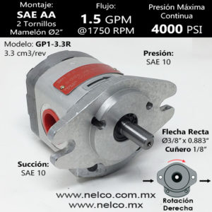 Bomba de engranes hidraulica 1.5 GPM SAE AA 4000 PSI para SONORA CHIHUAHUA VERACRUZ TABASCO MERIDA JALISCO