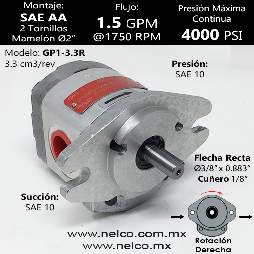 Bomba de engranes hidraulica 1.5 GPM SAE AA 4000 PSI