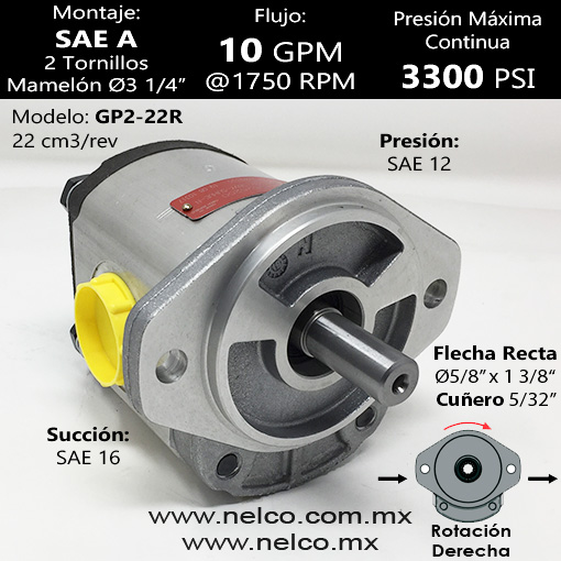 Bomba de engranes hidraulica 10 GPM SAE A 3300 PSI