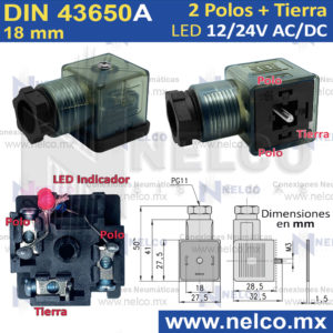 DIN43650A Conector DIN A 24V/12V DC/AC con led 2 Polos+Tierra EN MONTERREY CON ENVIOS A TODO MEXICO