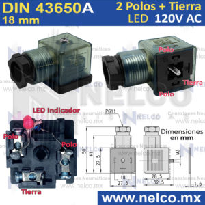 DIN43650A Conector DIN A 110V AC con led 2 Polos+Tierra EN MONTERREY CON ENVIOS A TODO MEXICO