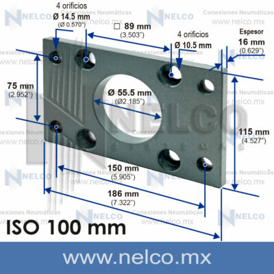 Brida cilindro neumatico 100 mm ISO montaje frontal o trasero en Mexico