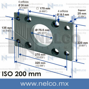 Brida cilindro neumatico 200 mm ISO montaje frontal o trasero Monterrey Guadalajara Queretaro Puebla Mexico