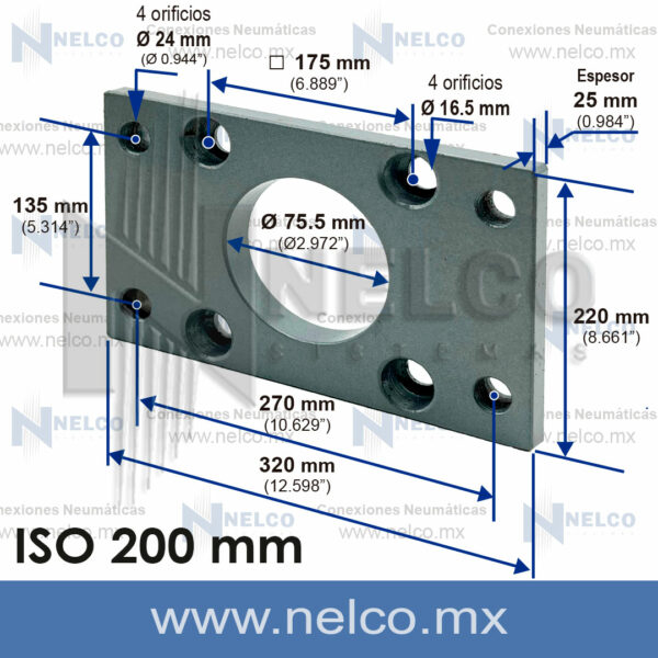 Brida cilindro neumatico 200 mm ISO montaje frontal o trasero Monterrey Guadalajara Queretaro Puebla Mexico