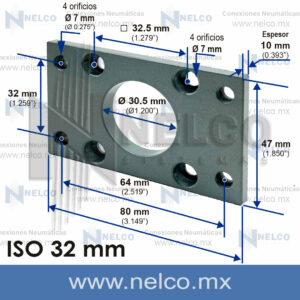Brida cilindro neumatico 32 mm ISO montaje frontal o trasero