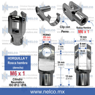 HORQUILLA Y M6 X 1 CILINDRO NEUMATICO PISTON NEUMATICO MONTERREY MEXICO