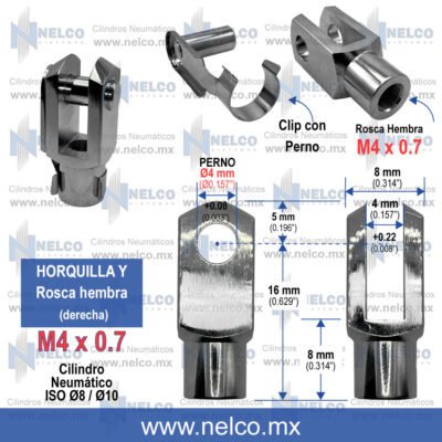 HORQUILLA Y M4 X 0.7 CILINDRO NEUMATICO PISTON NEUMATICO MONTERREY MEXICO