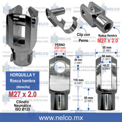 HORQUILLA Y M27 X 2 CILINDRO NEUMATICO PISTON NEUMATICO MONTERREY MEXICO