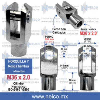 HORQUILLA Y M36 X 2 CILINDRO NEUMATICO PISTON NEUMATICO MONTERREY MEXICO