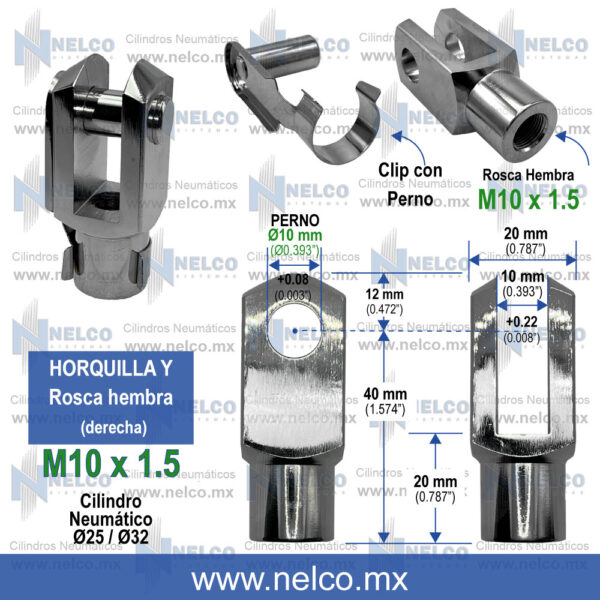 HORQUILLA Y M10 X 1.5 PARA CILINDRO NEUMATICO MONTERREY MEXICO