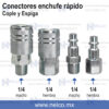 Cople espiga tipo americano enchufe rapido en roscas 1/4
