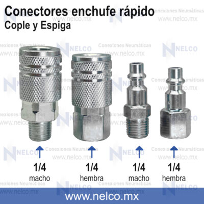 Cople espiga tipo americano enchufe rapido en roscas 1/4
