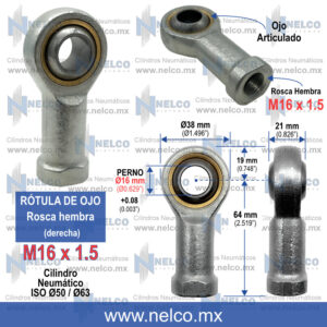 ROTULA DE OJO M16 X 1.5 CILINDRO NEUMATICO ENTREGA INMEDIATA MONTERREY CON ENVIOS A TODO MEXICO