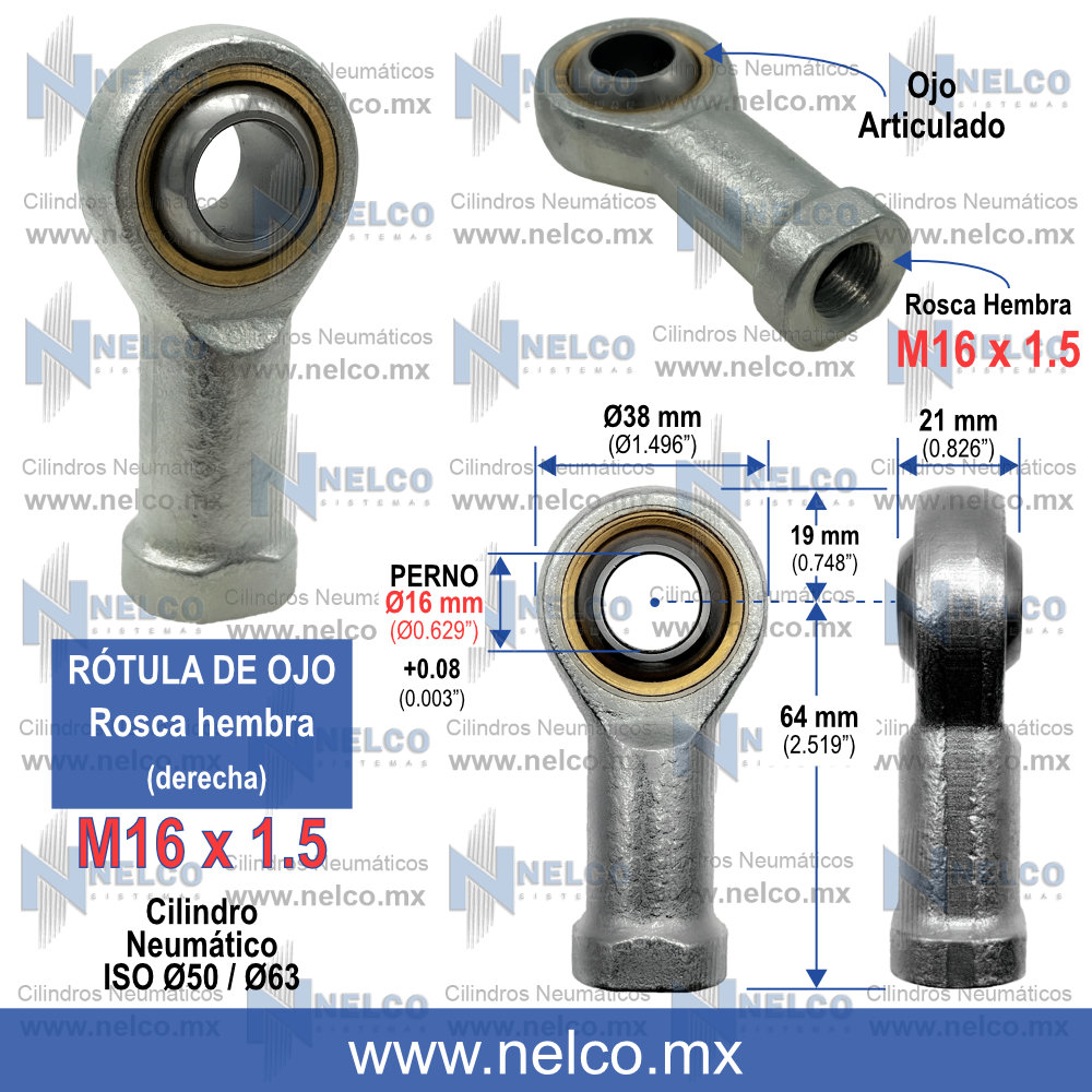 ROTULA DE OJO M16x1.5 EN MONTERREY ROSCA HEMBRA DERECHA ROTULA DE OJO M16 X 1.5 CILINDRO NEUMATICO ENTREGA INMEDIATA MONTERREY CON ENVIOS A TODO MEXICO